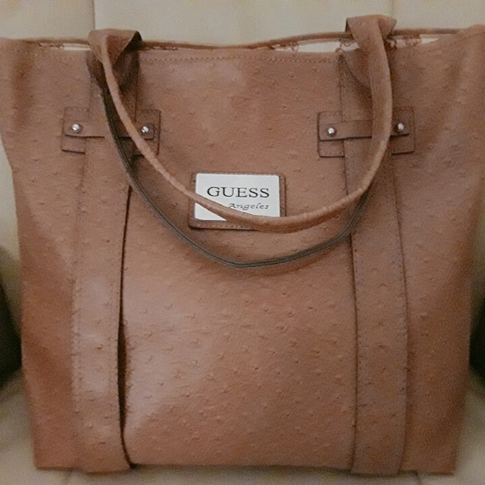 Guess Ostrich shoulder bag(smooth camel leather)